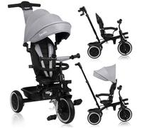 Tricycle évolutif LIONELO Berry - Poussette - Réglable - Jusqu'à 25 kg - Siège réversible - Sac - Porte-gobelet - Sonnette - Gris