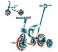 Tricycle Évolutif pour Enfant COSTWAY- 5-en-1-avec Putter-Pédale et Roue Arrière Amovible-Siège et Poignée Réglables-2-4 ans-Vert