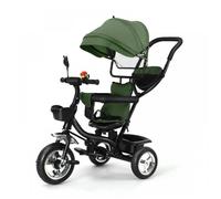 Tricycle évolutif pour enfant - Vert - Canne télescopique amovible - Roues silencieuses - Klaxon