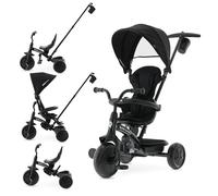 Tricycle évolutif QPLAY Elite Platinum 6 en 1 avec siège pivotant à 360° pour enfants de 10 à 36 mois, poignée directionnelle, capote XL, repose-pieds et panier (Noir)