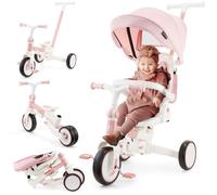 Tricycle HyperMotion 8-en-1 TOBI FOREST - Trottinette modulaire avec barre de poussée, capote et siège pivotant - Pour les enfants de 1 à 5 ans