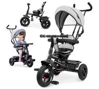 HyperMotion Tricycle évolutif enfant 1 à 20 kg – poignée, poussoir, pédales, siège réversible, gris