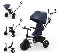 Tricycle Kinderkraft ASTON 2 PLUS évolutif 6 en 1 siège pivotant 360° semi-allongé avec guidon parental canopy Bleu marine