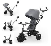 Tricycle Kinderkraft ASTON 2 PLUS évolutif 6 en 1 siège pivotant 360° semi-allongé guidon parental canopy Gris