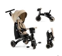 Tricycle Multifonctionnel 5 en 1 Kinderkraft JAZZ 2, 9 Mois à 5 Ans, Pliage Compact, Siège Pivotant 360°, Draisienne, Beige
