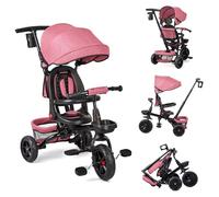 Tricycle pour bébé 6 en 1, avec barre de poussée, capote rabattable, siège réversible, ceinture de sécurité, porte-gobelet et pédale, pliable pour bébé de 9 mois à 5 ans, rose