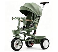 Tricycle Poussette Convertible: siège pivotant 360°, Design Dos à la Route, Dossier incliné, Roues Tout-Terrain, Double Frein, Canopy Anti-UV, Grand Panier de Rangement,Vert