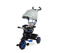 Tricycle poussette trois roues buzz bleu marine avec capote pliante et harnais