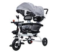 Tricycle Tandem Double Siège avec Housse & Poignée Parentale - Vélo Enfant Anti-Bascule Roues Caoutchouc 2-8 Ans