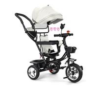 Tricycle Vélo Enfant avec Espace Rangement, Pare-Soleil,Tricycle Explorer 4 en 1 - Tricycle Pliable et évolutif en draisienne pour Les Tout-Petits de 10 Mois à 5 Ans - 4 en 1 (Gris Clair)