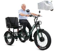 Tricycles électriques Pour Adultes à Pneus Larges Avec Panier,Tricycle électrique 20 X 4,0 Pouces,Vélos Cruiser à 3 Roues,Tricycle Cargo électrique Pour Seniors,Housse Imperméable Green-withseat