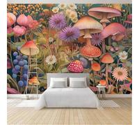 Tridimensionnel Coloré Champignons Plantes Fleurs Papier Peint 3D Installation Facile Intissé Tapisserie Bureau Salon Canapé Chambre Décoration Murale-250cm×170cm