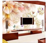 Tridimensionnel Créatif Fleurs Papillons Reflets Papier Peint 3D Installation Facile Intissé Tapisserie Bureau Salon Canapé Chambre Décoration Murale-200cm×140cm