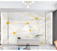 Tridimensionnel Doré Géométrique Lignes Faux Marbre Papier Peint 3D Installation Facile Intissé Tapisserie Bureau Salon Canapé Chambre Décoration Murale-430cm×300cm