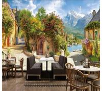 Tridimensionnel Paysage Rue Plantes Oiseaux En Vol Papier Peint 3D Installation Facile Intissé Tapisserie Bureau Salon Canapé Chambre Décoration Murale-150cm×105cm