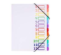 Trieur 12 compartiments Chemise Plastique a4 avec Rabat et Fermeture à Elastiques Extensible Pochettes pour Documents Multicolore Organisateur De Documents Dossiers Chemise Trieur Bureau