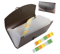 Trieur 13 Compartiments, Organisateur Document B6, Plastique Trieur Valisette Ticket avec Étiquettes/Boucles, Trieur Accordéon, Gris Extensible Pochettes 13 Poches pour Documents, pour Bureau Maison