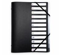 Trieur A4 12 compartiments avec rangement 3 rabats - Polypropylène résistant, fermeture élastiques, intercalaires polypro - Compartiments numérotés et identifiables - classement documents bureau