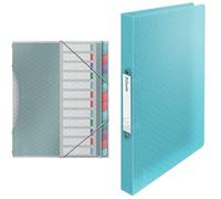 Trieur A4 12 compartiments Colour'Breeze | Fermeture élastique | PP texturé | Multicolore | 626256 + Classeur à 2 anneaux A4 Colour'Breeze | Capacité 140 feuilles | Dos 20 mm | Bleu | 626242