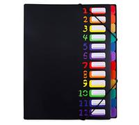Trieur A4 Extensible - Trieur Document 12 Compartiments Colorés avec Indexation Numérique en Plastique Organisateur de Document pour L'école de Bureau à Domicile (Le noir)