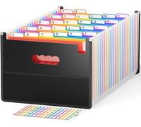 Trieur Accordéon A4 26Pochettes avec conception de sac en filet Papier Rangement - Trieur Valisette Rangement documents Classeur a4 Organiseur Extensible, onglets de couleur alphabet A-Z