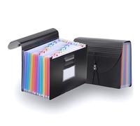 Trieur accordéon A4 - chemise à documents 12 compartiments - jusqu’à 1 500 feuilles - porte-documents robuste avec intercalaires colorés - bureau, école, université, maison - noir