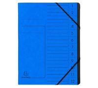 Trieur agrafé avec élastiques intérieur noir 12 compartiments - A4 - Bleu