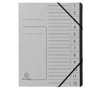 Trieur agrafé avec élastiques intérieur noir 12 compartiments - A4 - Gris