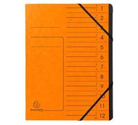 Trieur agrafé avec élastiques intérieur noir 12 compartiments - A4 - Orange