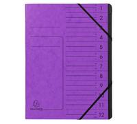 Trieur agrafé avec élastiques intérieur noir 12 compartiments - A4 - Violet