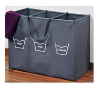 Trieur de blanchisserie - KESPER - Panier à linge pliant - 3 compartiments - Polyester - Gris