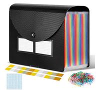 Trieur Document A4, Classeur Rangement 24 Compartiments avec Couvercle, Organiseur Documents Extensible Accordéon (B_Noir)