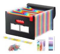 Trieur Document A4, Classeur Trieur 24 Compartiments, Rangement Papier Administratif, Extensible Range Document Bureau, Organiseur de Dossiers Accordéon avec Couvercle (Noir-C)