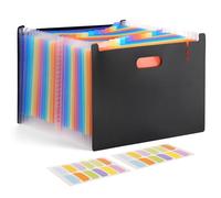 Trieur Document A4, Noir Rangement Papier Administratif, Classeur Trieur Accordéon A4 24 Pochettes, Extensible Range Document Bureau avec Onglets Colorés, pour Bureau, Famille, École