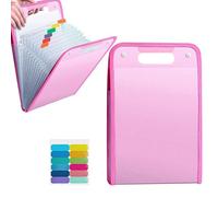 Trieur extensible A4 avec 13 compartiments, sac de rangement vertical, organiseur de documents portable avec onglets colorés, pour ranger les papiers de test des étudiants, fournitures scolaires (rose