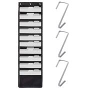 Trieur Mural Avec 10 Poches 119.4 X 35.6 cm Classeur Mural avec 3 Crochets, Porte Document Mural, Pour Le Bureau, La Maison et La Salle De Classe, Pliable, Lavable,Rangement Papier Administratif,Noir