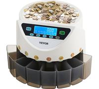 Trieuse de pièces euro VEVOR, compteuse de pièces pour 8 types de pièces euro, 850 pièces, grand écran LCD, 5 tubes à pièces & 8 boîtes à pièces