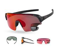 TriEye Lunettes de vélo avec rétroviseur pour homme et femme - Verres photochromiques UV400 - Lunettes coupe-vent pour cyclisme route et VTT - Révo Rouge