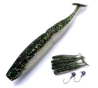 trifyd ® Fishing - Leurres Souples shad de 10 cm pour brochet ou Tous Types de canassiers, Le Pack de 5 leurres de pêche + 2 têtes plombées (Silver)