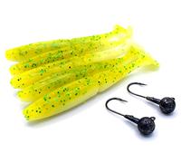 trifyd ® Fishing - Leurres Souples shad de 10 cm pour brochet ou Tous Types de canassiers, Le Pack de 5 leurres de pêche + 2 têtes plombées (Apple)