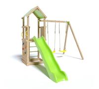 TRIGANO Aire de jeux en bois SMART XPERIENCE - 2 balancoires 1 toboggan 1 mur d'escalade - 7 enfants