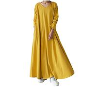 TRIGLICOLEUM Robe longue pour femme - Vintage - Uni - Robe d'hiver - Décontractée - Caftan ample - Manches longues - Col en V - Pull-robe - Chaud - Coton - Maxi robe - Robe de loisirs - Robe de