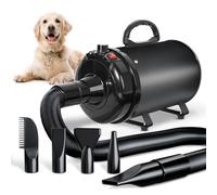 TRIGRAND Pulseur Chien Professionnel Souffleur Chien Silencieux 3000W réglable - Souffleur de Soins pour Chien avec 4 Buses différentes et Tuyau élastique,Noir Profond