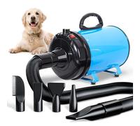 TRIGRAND Pulseur Chien Professionnel Souffleur Chien Silencieux 3000W réglable - Souffleur de Soins pour Chien avec 4 Buses différentes et Tuyau élastique,Bleu