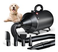 Trigrand Pulseur pour Chien Blower Professionnel Souffleur Chien Silencieux 3000W réglable - Souffleur de Soins avec 4 Buses différentes et Tuyau élastique,Noir Profond