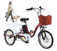 Trike électrique pour adulte, vélo électrique 20" 7 vitesses avec batterie amovible 48 V 12 Ah, moteur 350 W, endurance 35-45 km, vitesse maximale 20 km/h