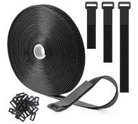 Trilancer Sangles Réutilisables en Scratch 10m x 2.5cm, Attaches de Câble Ajustables avec 50 Boucles, Sangle à Crochet Découpable à la Longueur, pour Gestion des Câbles et Rangement, Noire