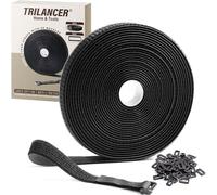 Trilancer Sangles Réutilisables en Scratch 10m x 2cm, Attaches de Câble Ajustables avec 50 Boucles, Sangle à Crochet Découpable à la Longueur, pour Gestion des Câbles et Rangement, Noire