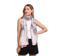 Trillion London® Écharpe florale en soie | Écharpe de cou pour femme | Écharpe légère pour femme | Châle | Voyage et cadeau | Finition lisse et douce | Taille 180 cm x 90 cm, Rose/gris