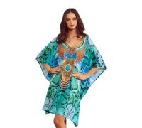 Trillion London Robe longue caftan en viscose de coton pour femme | Bikini et maillot de bain | Vêtements de détente pour les vacances | 39 à 42, turquoise, taille unique